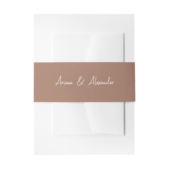 Simple Script Rich Brown Wedding Invitation Belly Band (Front Example)