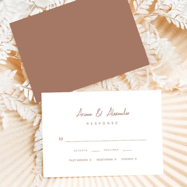 Simple Script Rich Brown Wedding RSVP Card (Creator Uploaded)
