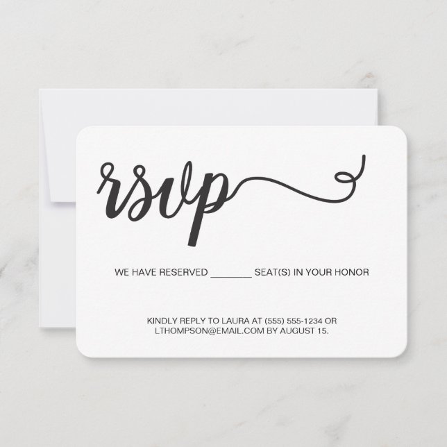 Simple Script RSVP birthday Reserved Seat Card (Front)