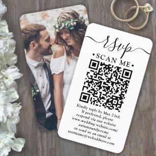 Simple Script RSVP Wedding Website QR Code & Photo Enclosure Card