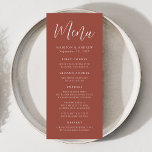 Simple Script Rust Wedding Menu<br><div class="desc">Simple wedding menu featuring "Menu" displayed in a white script with a rust background. Personalise the rust wedding menu by adding your names,  wedding date,  and menu information. Designed to coordinate with our Simple Script wedding collection.</div>