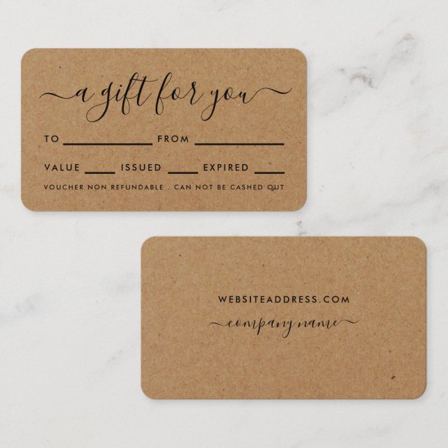 Simple Script - Rustic Country Kraft Gift Cards (Front/Back)