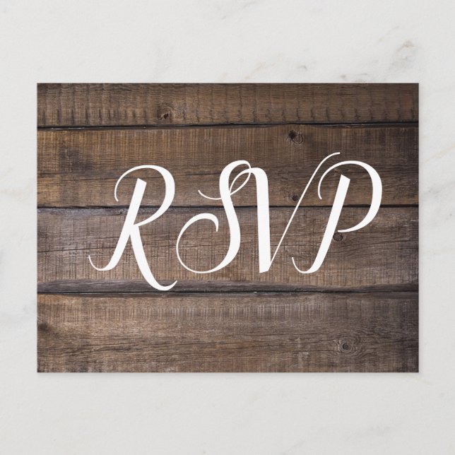 Simple Script Rustic Wedding RSVP  Postcard (Front)