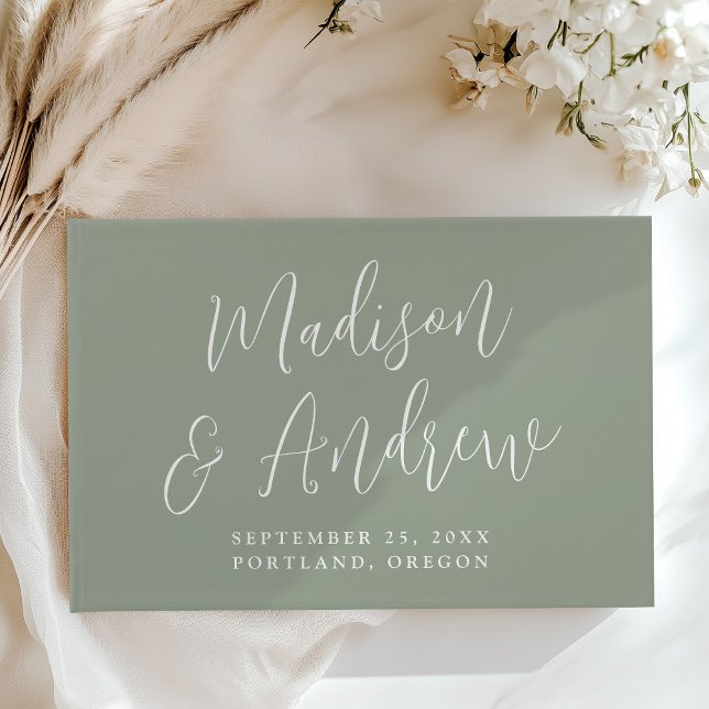 Simple Script Sage Green Photo Wedding Guest Book (Creator Uploaded)