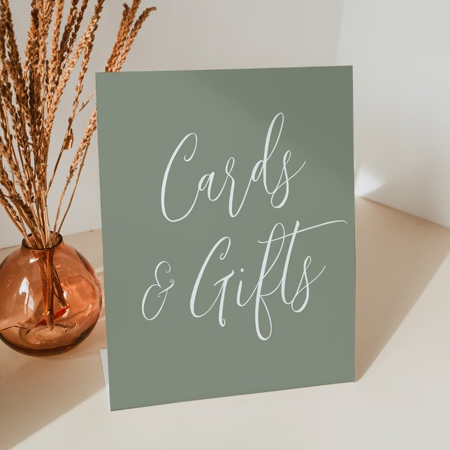 Simple Script Sage Green Wedding Cards and Gifts Pedestal Sign (Creator Uploaded)