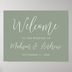 Simple Script Sage Green Wedding Welcome Poster