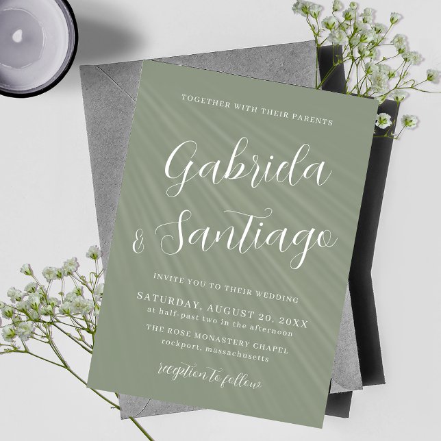 Simple Script Sage Green White Wedding Invitation (Creator Uploaded)