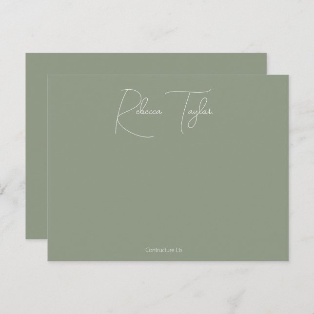 Simple Script Sage Handwritting Name Stationery  Card (Front/Back)