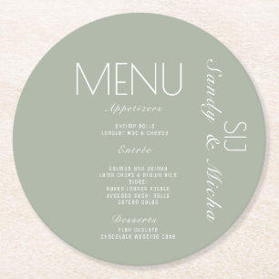 Simple Script Sage Wedding Dinner Menu Round Paper Coaster