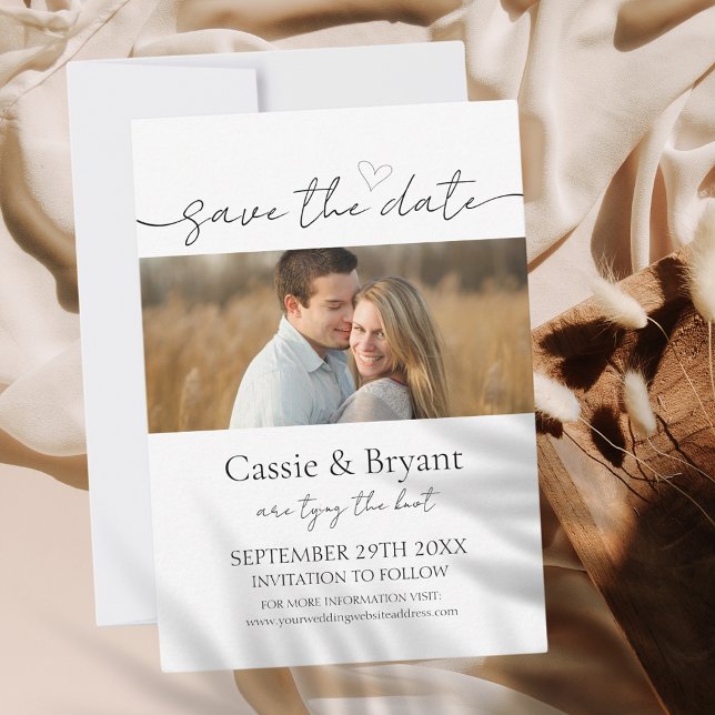 Simple Script Save the Date Monogram Invitation (Elegant black and white save the date announcement with photo)
