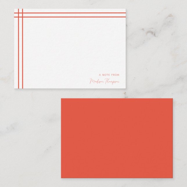 Simple Script Scarlet Orange 2 Side Double Border Card (Front/Back)