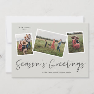 Simple Script Season's Greetings 3 Photo Holiday Card