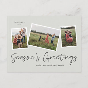 Simple Script  Season's Greetings 3 Photo Holiday Postcard