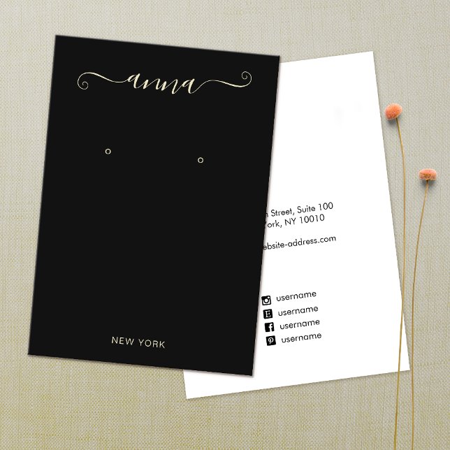 Simple Script Signature Black Earring Display Business Card (Creator Uploaded)