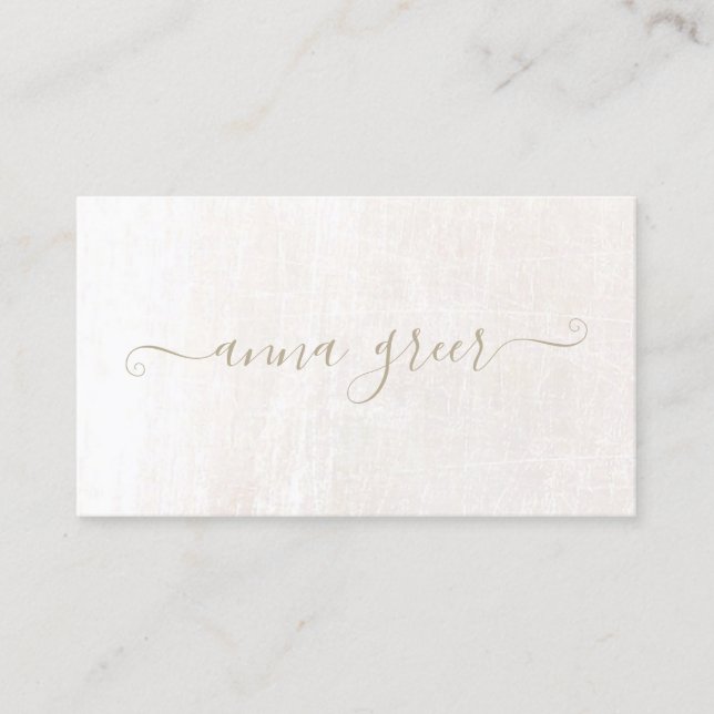 Simple Script Signature Brushed White Marble Business Card (Front)