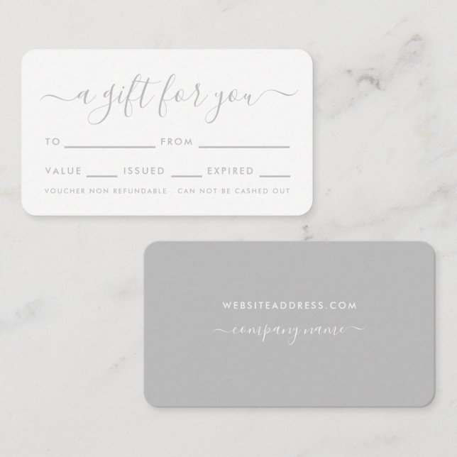 Simple Script - Silver & White Gift Certificates (Front/Back)
