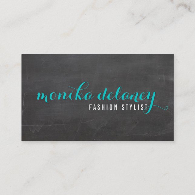 SIMPLE SCRIPT stylish trendy chalkboard turquoise Business Card (Front)