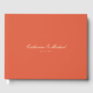 Simple Script Sunset Orange Wedding Guest Book