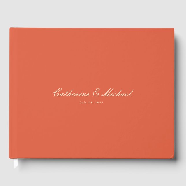 Simple Script Sunset Orange Wedding Guest Book (Front)