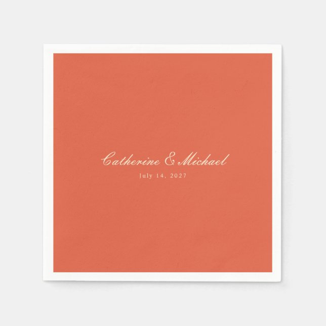 Simple Script Sunset Orange Wedding Napkin (Front)