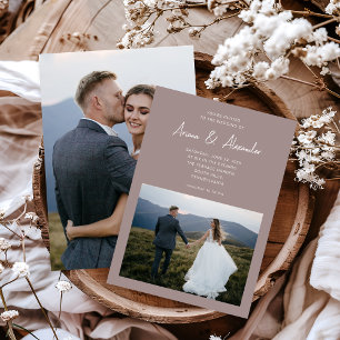 Simple Script Taupe Two Photo Wedding Invitation