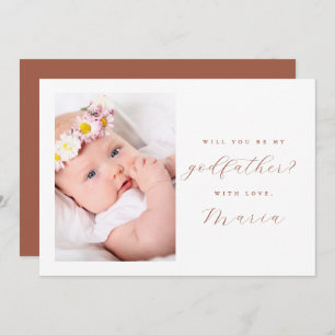 Simple Script Terracotta Godfather Proposal Photo Invitation