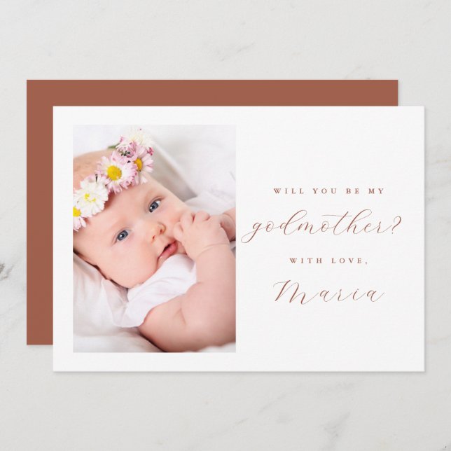 Simple Script Terracotta Godmother Proposal Photo Invitation (Front/Back)