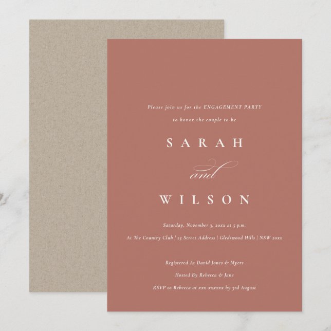 Simple Script Terracotta Rust Engagement Invite (Front/Back)