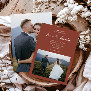 Simple Script Terracotta Two Photo Wedding Invitation