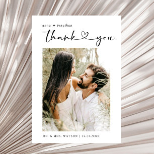 Simple Script Text and Photo Wedding Thank You Card