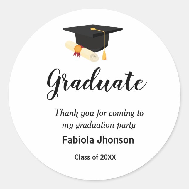 Simple script Thank you graduation party  Classic  Classic Round Sticker (Front)