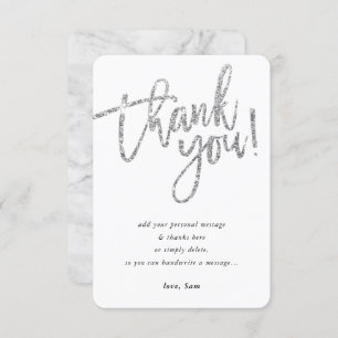 SIMPLE SCRIPT thank you note silver glitter type Invitation