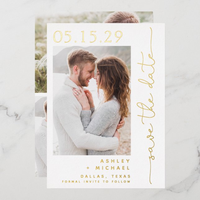 Simple Script Typography 4 Photo Save the Date (Front/Back)