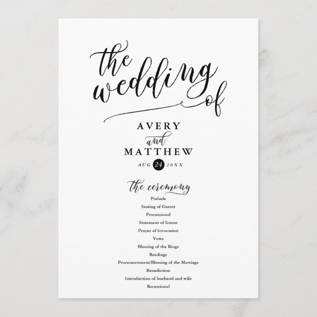 Simple Script Typography | Wedding Ceremony Programme (Front)