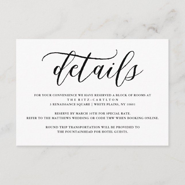 Simple Script Typography | Wedding Details Enclosure Card (Front)