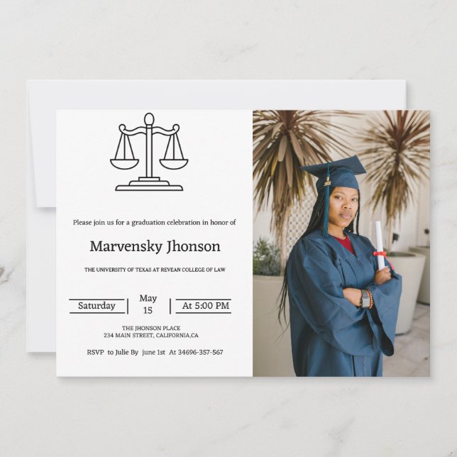 Simple script university college of law graduation announcement (Front)