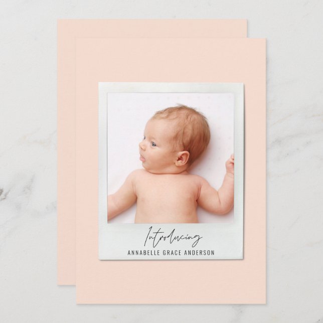 Simple script vintage photo birth announcement (Front/Back)