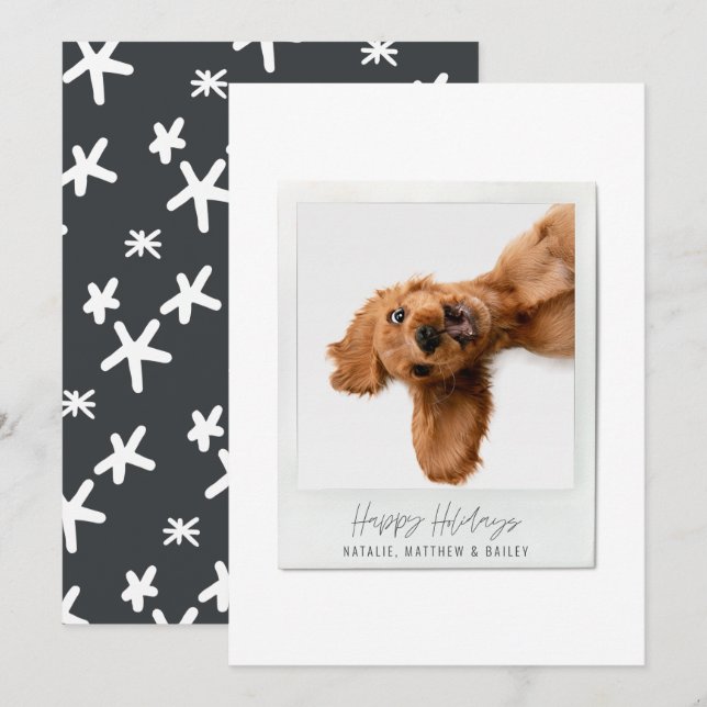 Simple script vintage photo modern christmas holiday card (Front/Back)