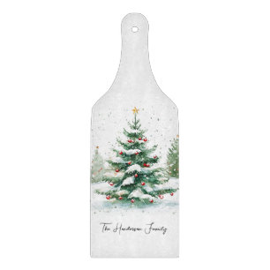 Simple Script Watercolor Christmas Tree Cutting Board
