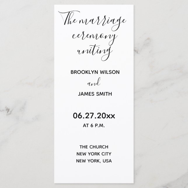 Simple Script Wedding Programs Programme (Front)