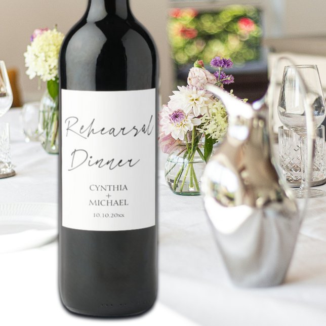 Simple Script Wedding Rehearsal Dinner Wine Label (Creator Uploaded)