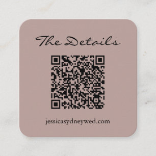 Simple Script Wedding RSVP Details QR Code Mauve Enclosure Card