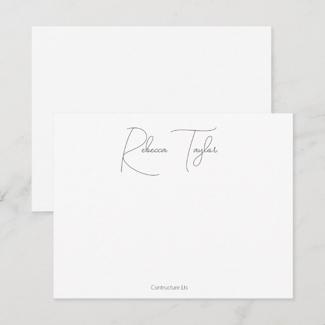 Simple Script White Handwritting Name Stationery  Card (Front/Back)