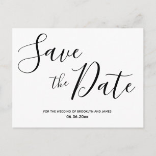 Simple Script White Save The Date Postcards