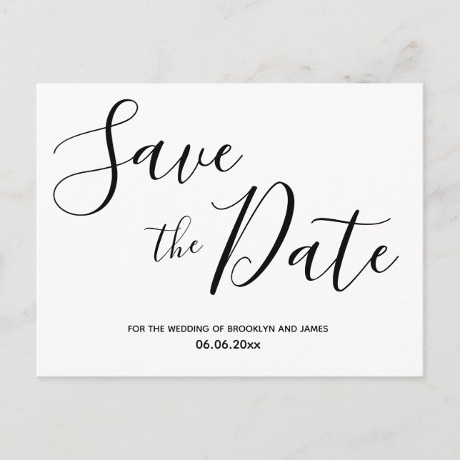 Simple Script White Save The Date Postcards (Front)
