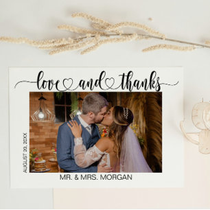 Simple Script with Heart and Photo Wedding Thank You Card
