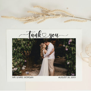 Simple Script with Heart and Photo   Wedding Thank You Card