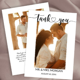 Simple Script with Heart and Photo Wedding Thank You Card