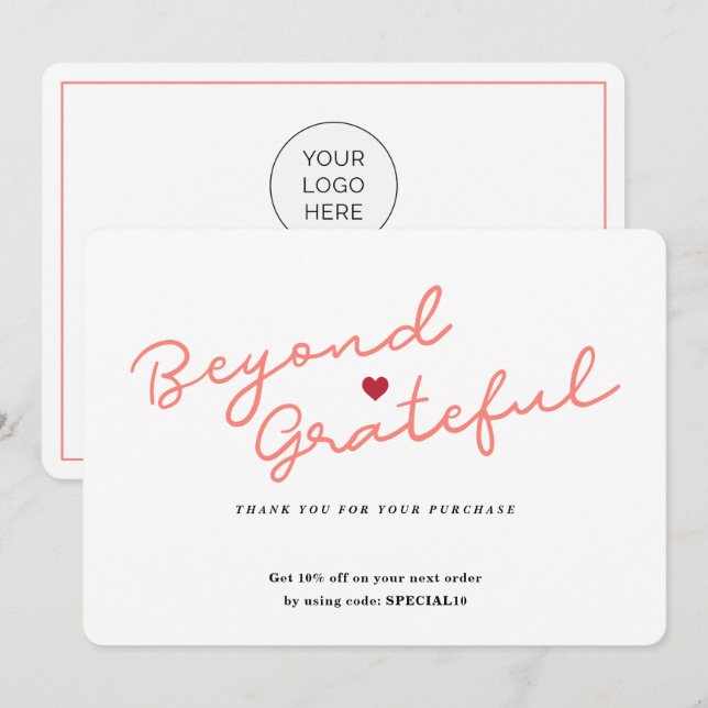 Simple Script with Heart - Business Thank You Card (Front/Back)