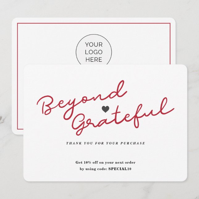 Simple Script with Heart - Business Thank You Card (Front/Back)